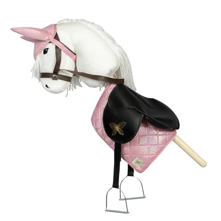 Steckenpferd-Sattelunterlage & Fliegenhaube | Rosa Glitter