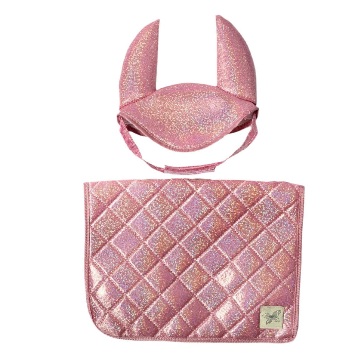 Steckenpferd-Sattelunterlage & Fliegenhaube | Rosa Glitter