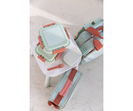 Brotdose Bento Lunchbox rechteckig Netzmuster Salbeigrün