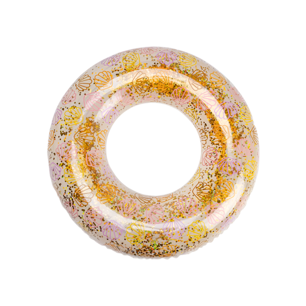Schwimmring Ø 90 cm transparent GOLD GLITTER SHELLS