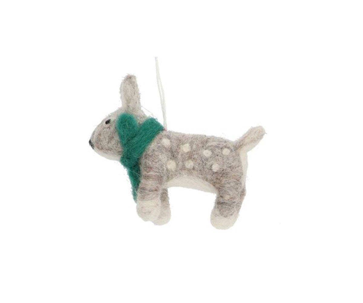 COMING SOON Weihnachtsschmuck Reh-Anhänger Bambi grau mit grünem Schal – handgefertigt