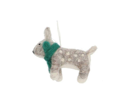 Christmas ornament deer pendant Bambi grey with green scarf – handmade