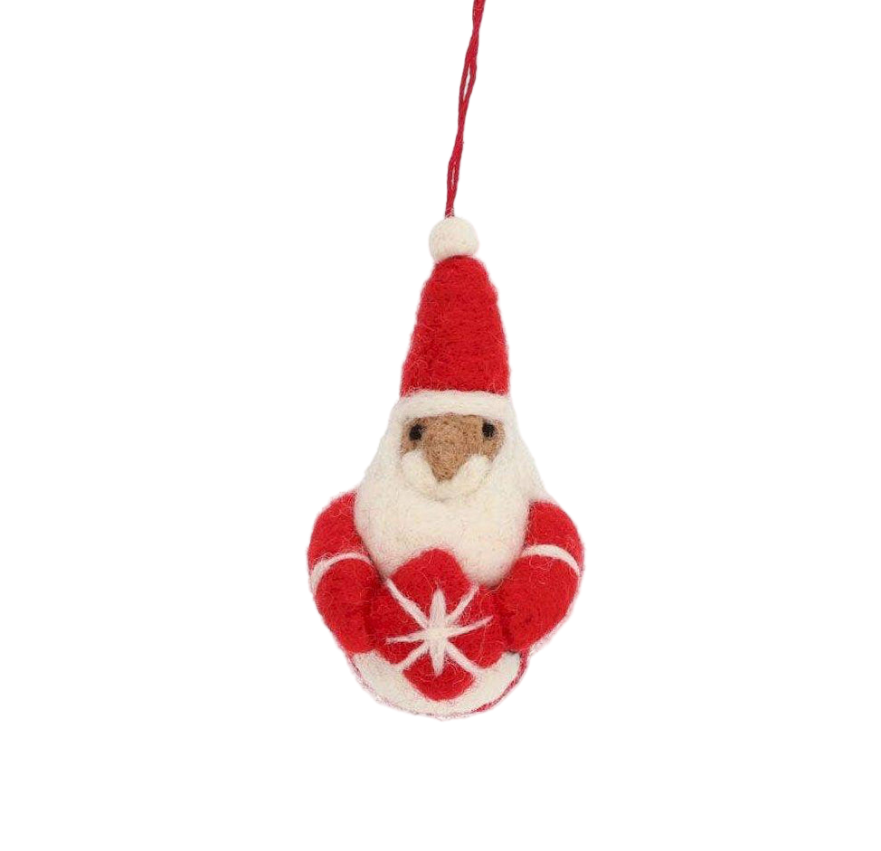 COMING SOON Weihnachtsschmuck Weihnachtsmann-Anhänger aus Schafwolle – handgefertigt