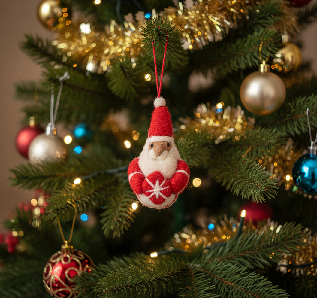 COMING SOON Weihnachtsschmuck Weihnachtsmann-Anhänger aus Schafwolle – handgefertigt