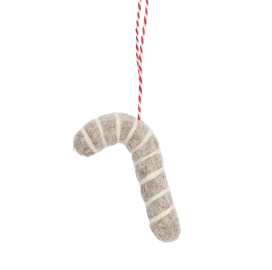 Weihnachtsschmuck Filzanhänger „Zuckerstange“ – handgefertigt & natürlich festlich