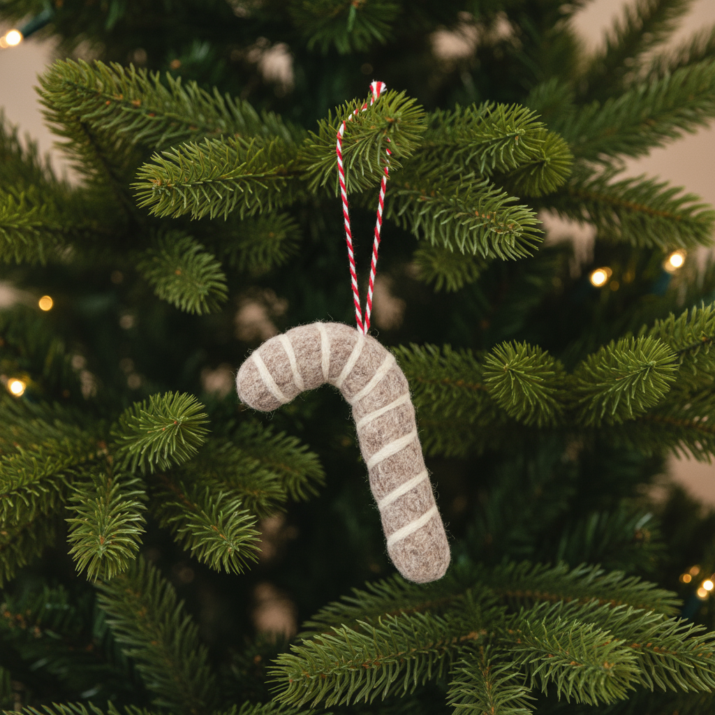 COMING SOON Weihnachtsschmuck Filzanhänger „Zuckerstange“ – handgefertigt & natürlich festlich
