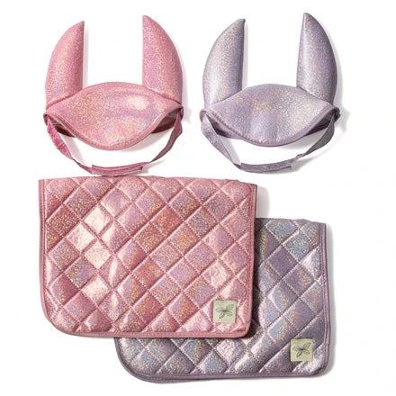 Steckenpferd-Sattelunterlage & Fliegenhaube | Rosa Glitter