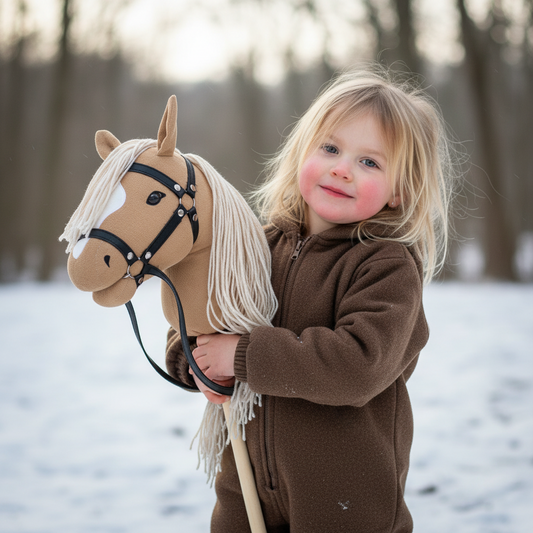 Cheval de bataille – Beige avec une flamme blanche et une bouche ouverte