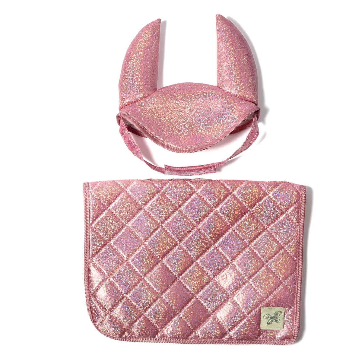 Steckenpferd-Sattelunterlage & Fliegenhaube | Rosa Glitter