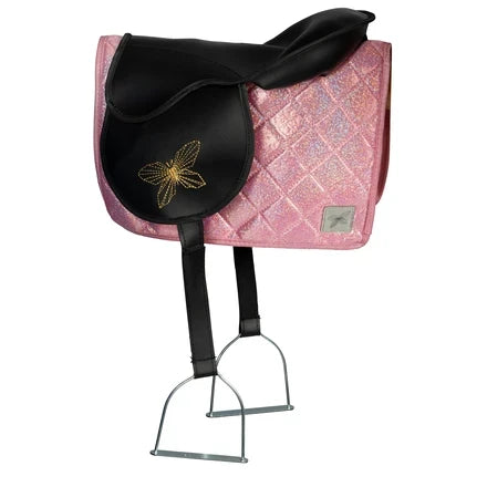 Steckenpferd-Sattelunterlage & Fliegenhaube | Rosa Glitter