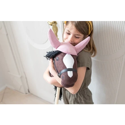 Steckenpferd-Sattelunterlage & Fliegenhaube| Rosa Cord