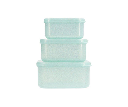 3 Brotdosen / Lunchboxen Aqua Glitter Türkis