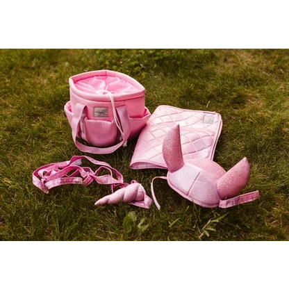 Steckenpferd-Sattelunterlage & Fliegenhaube | Rosa Glitter