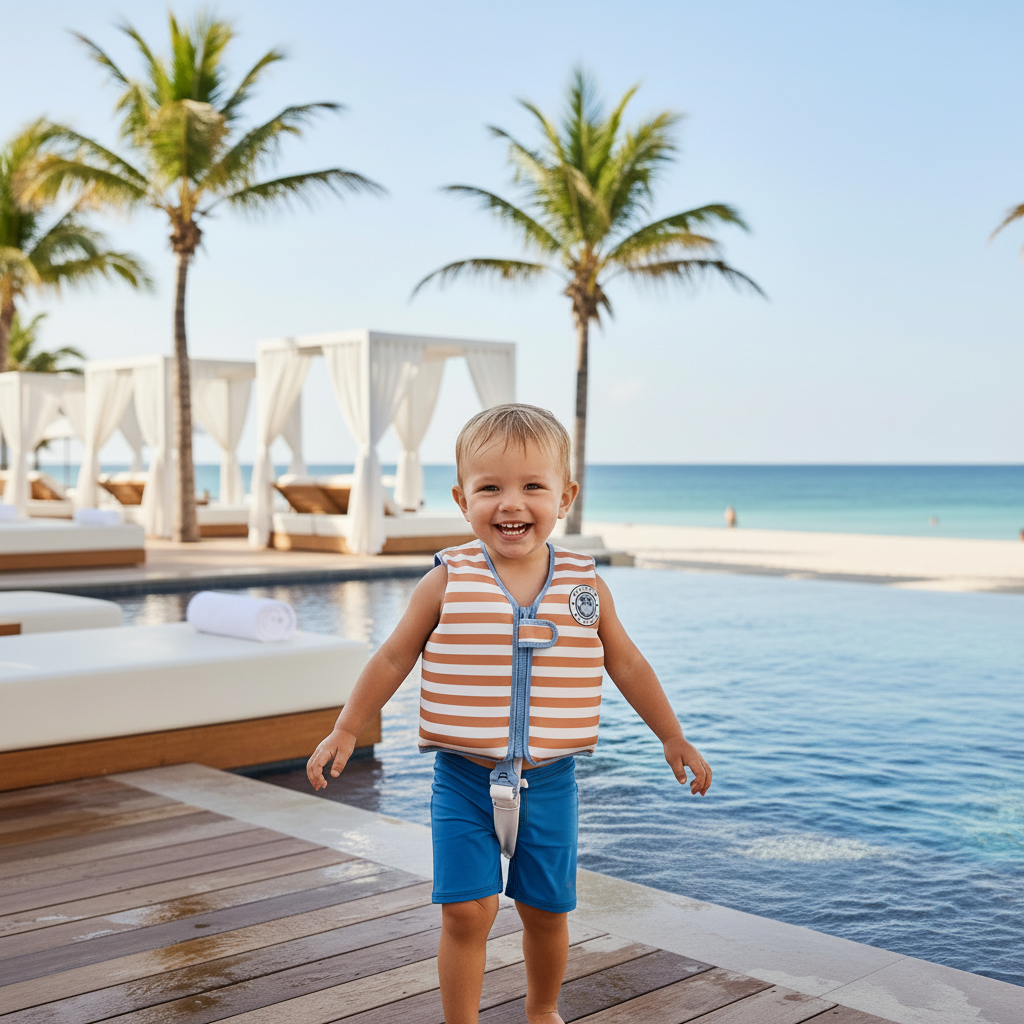 Brown and white life jacket, 3-6 years *Softlines*