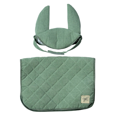 Hobbyhorse saddle pad &amp; fly veil | Green corduroy