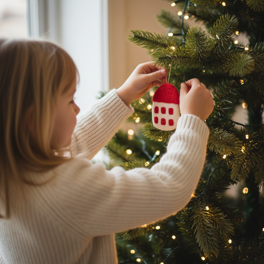 Weihnachtsschmuck *Filzanhänger „Rotes Haus“* – handgefertigt & natürlich schön