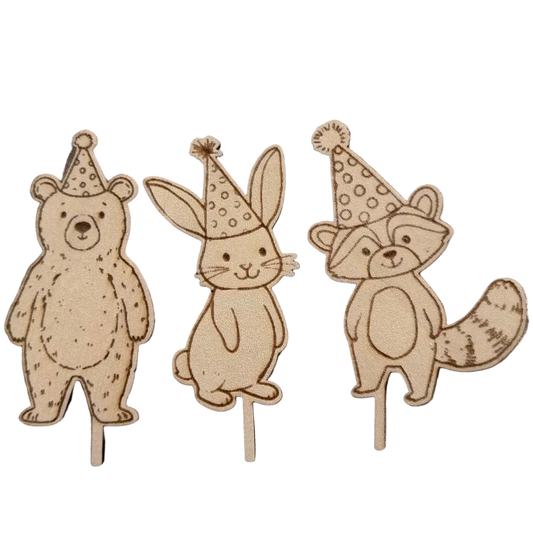 Steckerset Waldtiere – 3 Motive für Geburtstagskranz, handgefertigt