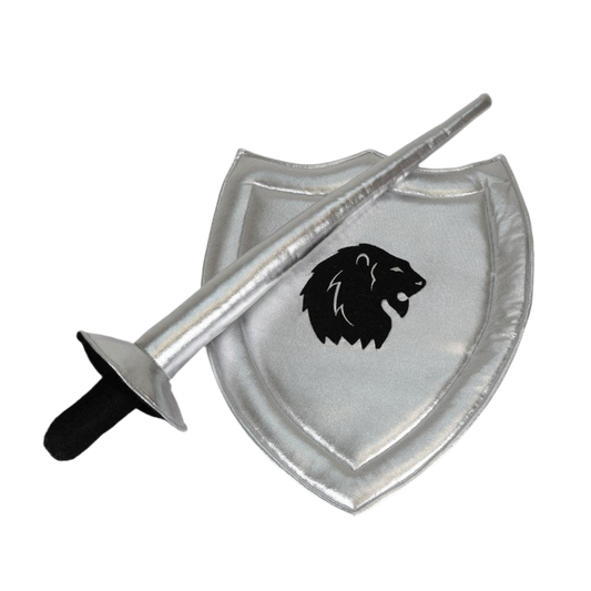 Schild & Lanze für kleine Steckenpferd Ritter silber