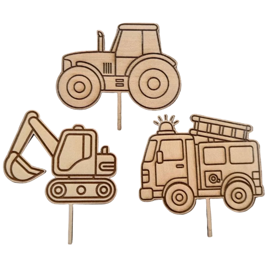 Steckerset Trecker, Baustelle & Blaulicht – 3 Motive für Geburtstagskranz, handgefertigt