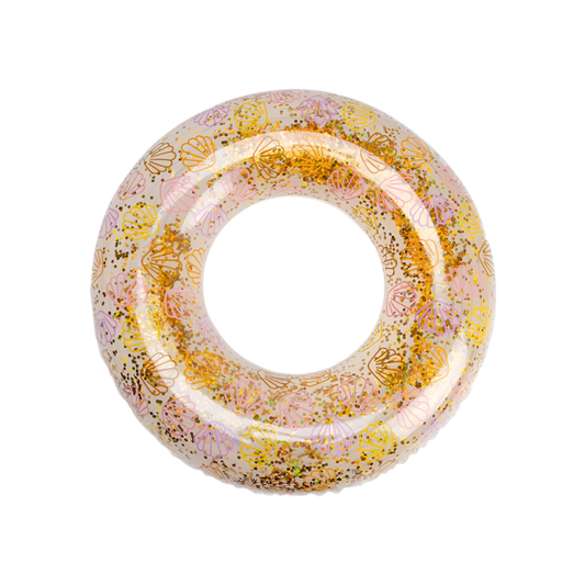 Schwimmring Ø 90 cm transparent GOLD GLITTER SHELLS