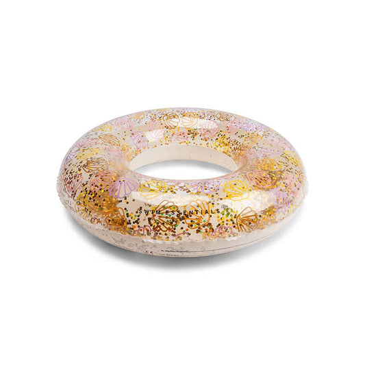 Schwimmring Ø 90 cm transparent GOLD GLITTER SHELLS