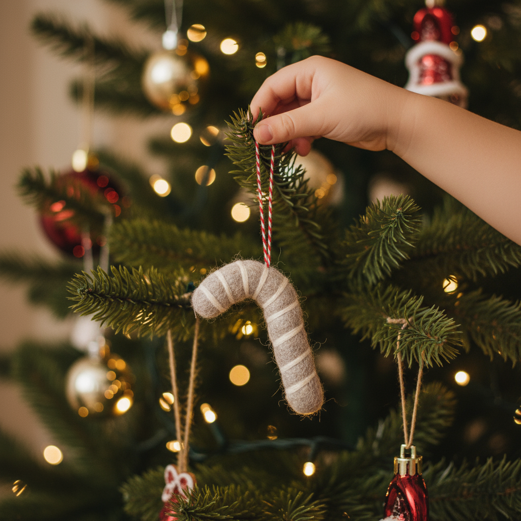 Weihnachtsschmuck *Filzanhänger „Zuckerstange“* – handgefertigt & natürlich festlich