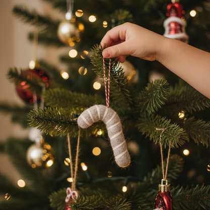 Weihnachtsschmuck *Filzanhänger „Zuckerstange“* – handgefertigt & natürlich festlich
