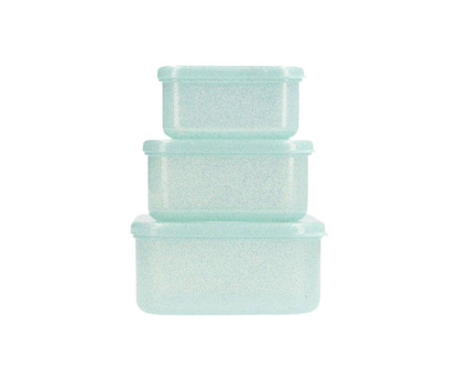 3 Brotdosen / Lunchboxen Aqua Glitter Türkis