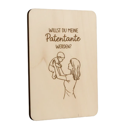 Holzkarte *Willst du meine Patentante werden* handgefertigt