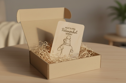 Holzkarte *Willst du mein Patenonkel werden* handgefertigt