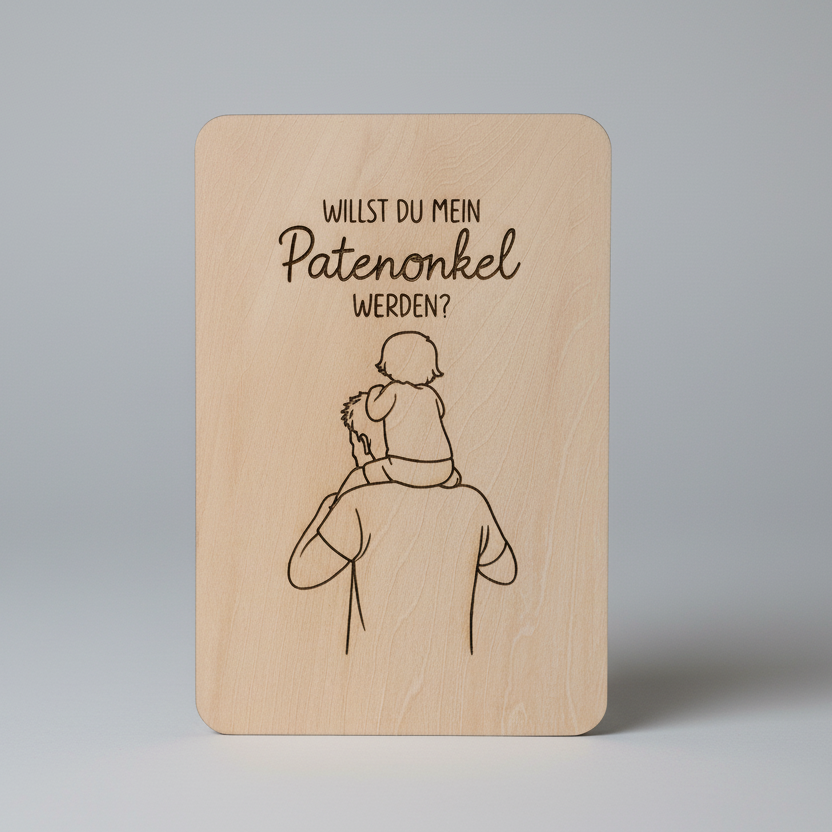 Holzkarte *Willst du mein Patenonkel werden* handgefertigt
