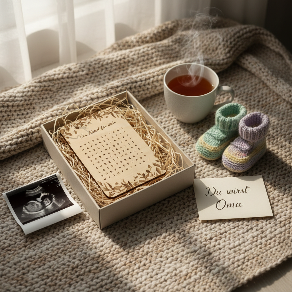 Holzkarte *Du wirst Oma* Buchstabenrätsel, handgefertigt