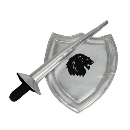 Schild & Lanze für kleine Steckenpferd Ritter silber